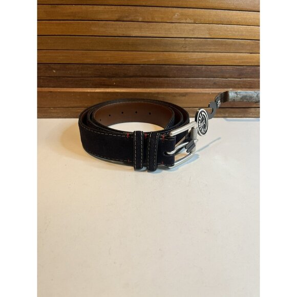 Torino Leather Co Navy Leather Stitched Belt Mens Size 44 Suede Style